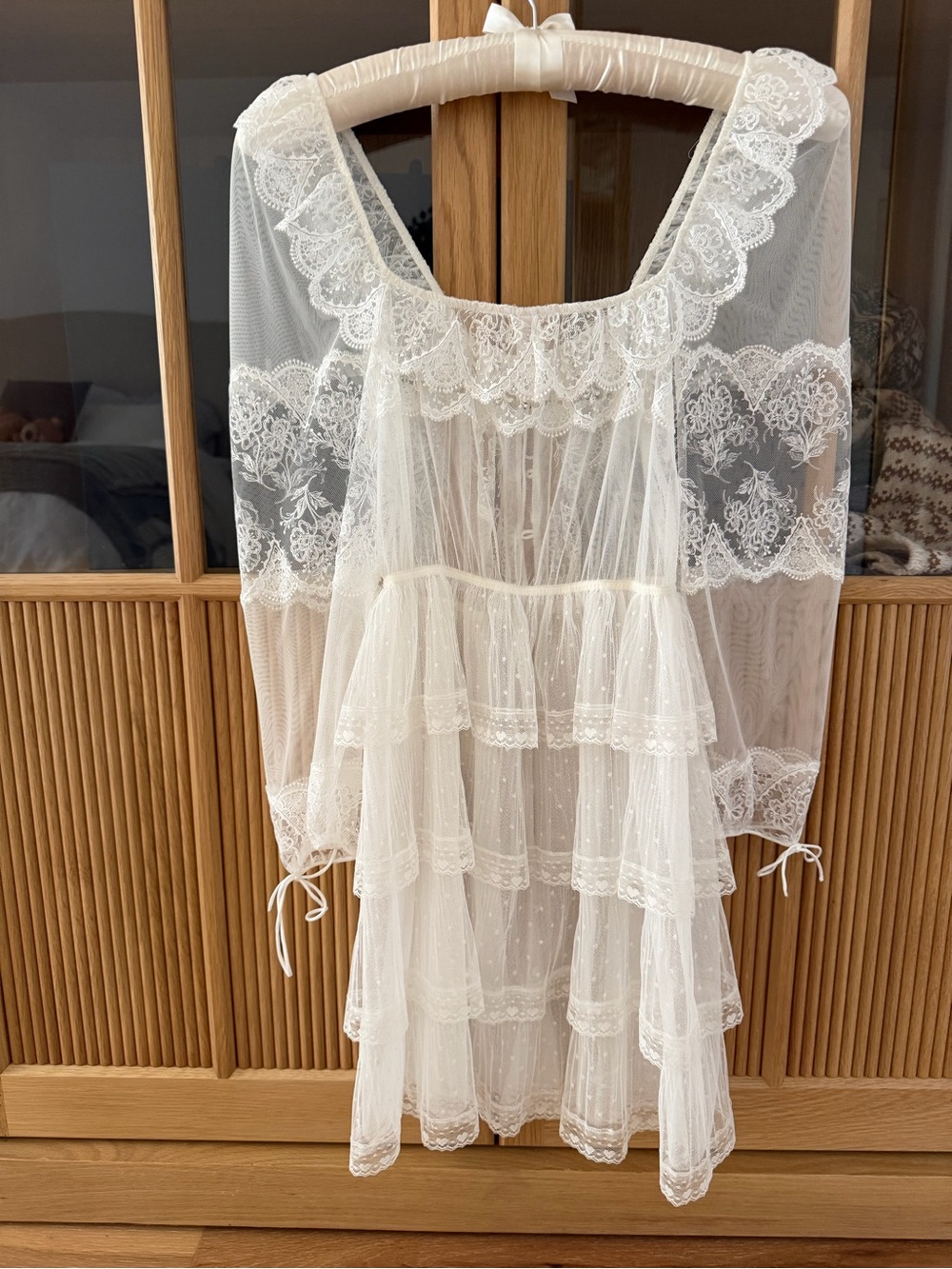 FLL Sheer Lace Tiered Babydoll Robe - White - Picture 2 of 5